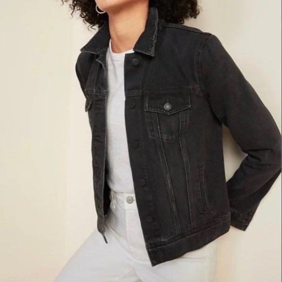Old Navy Black Denim Button Up Lightly Distressed Jacket - Picture 1 of 6